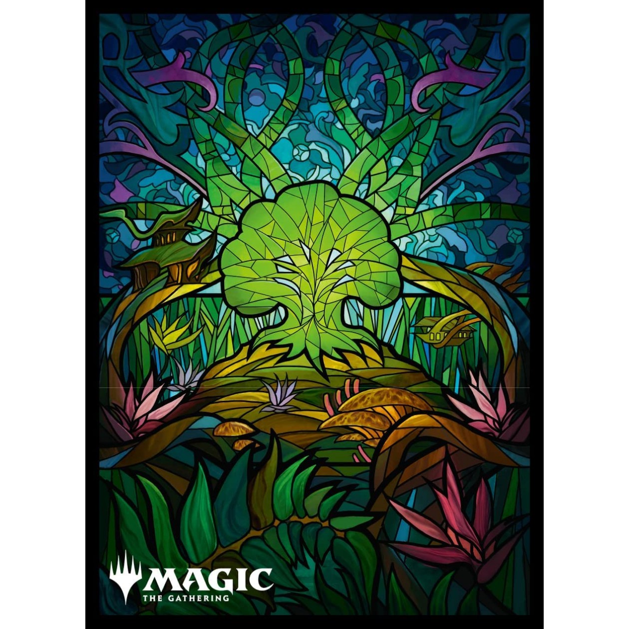 Mtg Sleeves: Stained Glass T-rex 100 Top Quality Magic Card